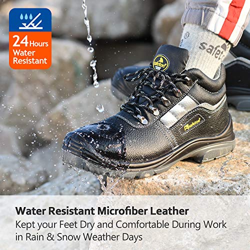 SAFEYEAR Botas de Trabajo Hombres con Puntera de Acero,Zapatos de Seguridad de Piel para Mujeres M-8027N (Negro, EU40)