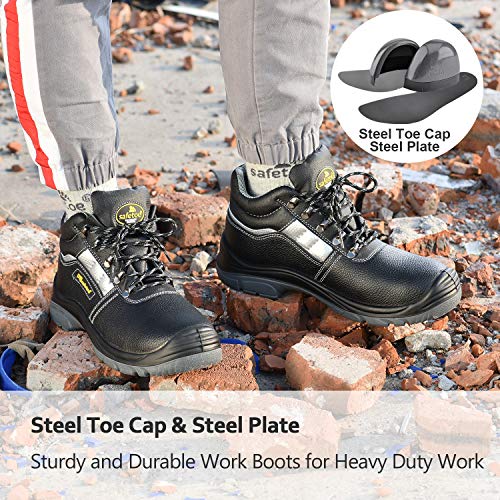 SAFEYEAR Botas de Trabajo Hombres con Puntera de Acero,Zapatos de Seguridad de Piel para Mujeres M-8027N (Negro, EU40)