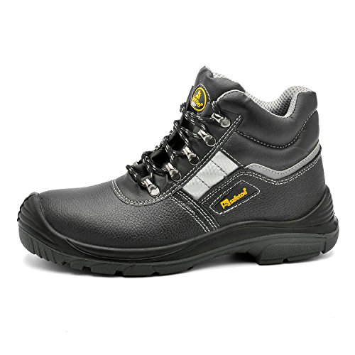 SAFEYEAR Botas de Trabajo Hombres con Puntera de Acero,Zapatos de Seguridad de Piel para Mujeres M-8027N (Negro, EU40)