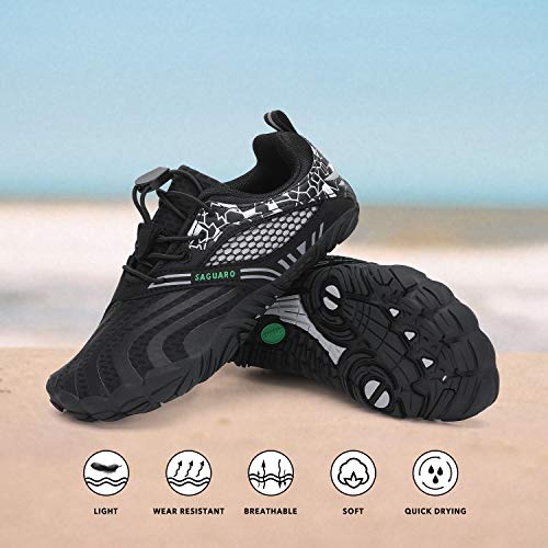 SAGUARO Zapatos de Agua para Niños con Suela Gruesa Antideslizante Zapatos de Playa Niña Zapatillas Minimalista Secado Rápido Calzado de Natación Barefoot, Negro 29