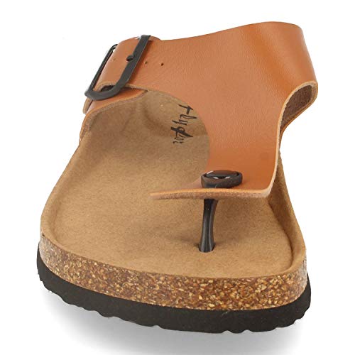 Sandalia de Esclava para Hombre con Suela de Bio de Maximo Confort, Planta Anatomica y Hebilla. Primavera Verano 2020. Talla 43 Camel