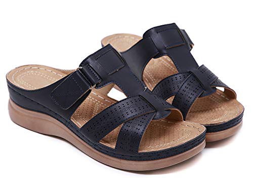 Sandalias con Plataforma para Mujer Mules Cuero Cómodos Zapatillas de Playa Verano Sandalias de Cuña 36-44EU