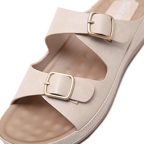 Sandalias de Pala Mujer Metálico Piel Verano Sandalias Bio Ajustable Buckle Comodas Plataforma Mules Planas Zuecos