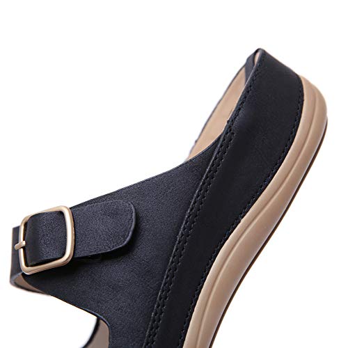 Sandalias de Pala Mujer Metálico Piel Verano Sandalias Bio Ajustable Buckle Comodas Plataforma Mules Planas Zuecos