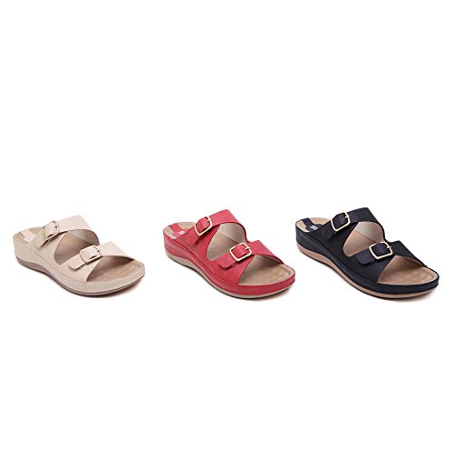 Sandalias de Pala Mujer Metálico Piel Verano Sandalias Bio Ajustable Buckle Comodas Plataforma Mules Planas Zuecos