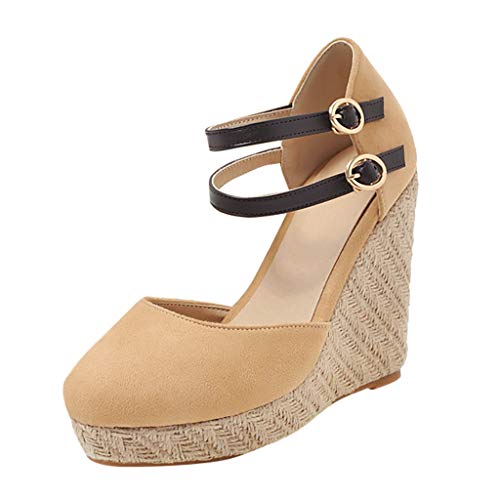 Sandalias de Plataforma Bohemia Mujer Alpargatas de Verano,Zapatos Planos de Romanos Retro Tacones de CuñA Sandalias de Punta Redonda Zapatos Casuales de Fiesta Talla Grande Verde Negro Beige 35-43EU