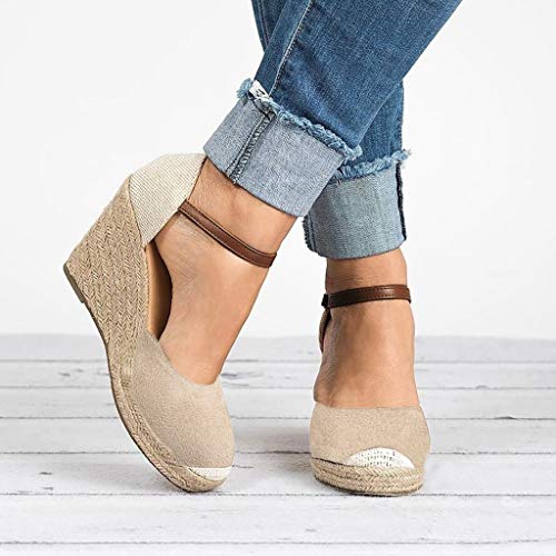 Sandalias Mujer Cuña, Verano 2019 Moda Tallas Grandes Plataforma Punta Cerradas Bohemias Zapatos De Tacón Alto Alpargatas De Playa Fiesta Casual Tacones Altos Sandalias vpass