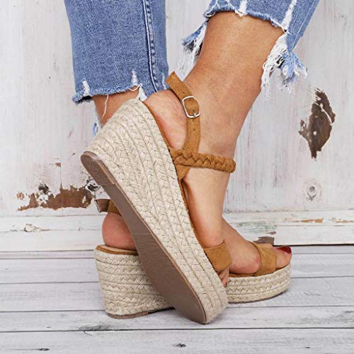 Sandalias Mujer Verano 2019 cuñas cáñamo Gran tamaño para Mujeres Sandalias con Puntera Abierta Correa de Tobillo Fondo Grueso Zapato Romanas Casual Negro 35-43 riou