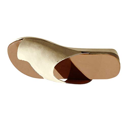 Sandalias Mujer Verano 2019 SHOBDW Sandalias Correctoras Juanetes Oferta Moda Pisos Cuñas Zapatos De Playa con Punta Abierta Tobillo Zapatillas Sandalias Romanas Mujer Tallas Grandes(Oro,EU46)