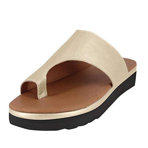 Sandalias Mujer Verano 2019 SHOBDW Sandalias Correctoras Juanetes Oferta Moda Pisos Cuñas Zapatos De Playa con Punta Abierta Tobillo Zapatillas Sandalias Romanas Mujer Tallas Grandes(Oro,EU46)