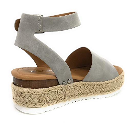 Sandalias Mujer Verano 2031 cáñamo Fondo Grueso Sandalias Punta Abierta Cuero Fondo Plano Zapatos Bohemias Romanas Hebilla Zapatillas