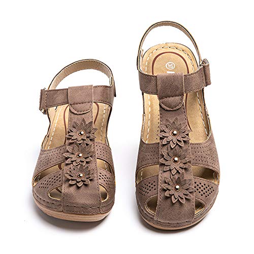 Sandalias Mujer Verano Zuecos Cuña Plataforma Zapatillas Jardín Mules Comodas Casual Zapatos Marrón Talla 39 EU