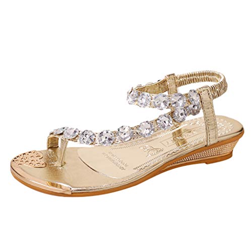 Sandalias para Mujer Verano 2019 Tacon Bajo PAOLIAN Sandalias Fiesta Cuña Elegantes Bodas Zapatos de Vestir del Dedo del Pie Casual con Pedreria Bohemia Moda