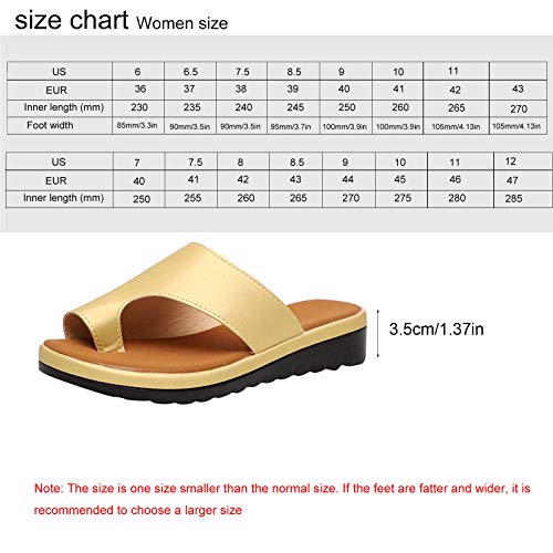 Sandalias Planas Cómodas para Mujer Zapatos Ortopédicos de Verano Sandalias de Corrección de Pie con Dedo Gordo Corrector de Juanetes Ortopédico Zapatillas de Viaje de Playa,Oro,42