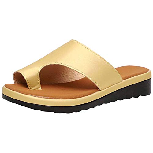 Sandalias Planas Cómodas para Mujer Zapatos Ortopédicos de Verano Sandalias de Corrección de Pie con Dedo Gordo Corrector de Juanetes Ortopédico Zapatillas de Viaje de Playa,Oro,42