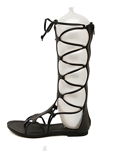 Sandalias Romanas de Verano Gladiador Planas de Tiras con Cremallera de Verano para Mujer Negro 38 EU