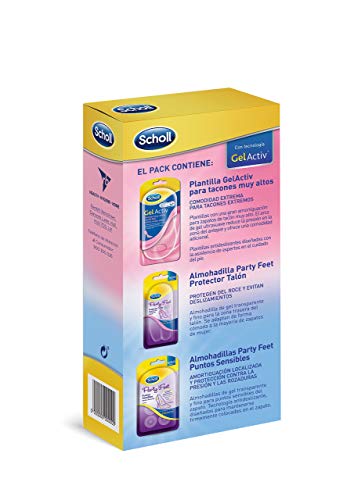 Scholl Gel Activ pack de 3 plantillas para tacones, total 1 par (2 Plantillas) tacones muy altos + 2 almohadillas protección talón + 6 almohadillas puntos sensibles y rozaduras