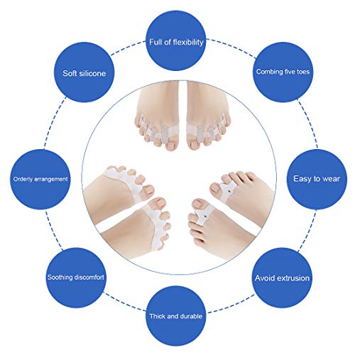 Separador dedos pie, Corrector De Juanetes para Noche y Día Set de 6 piezas, Protección de Juanetes y Hallux Valgus- 0% BPA - Talla universal