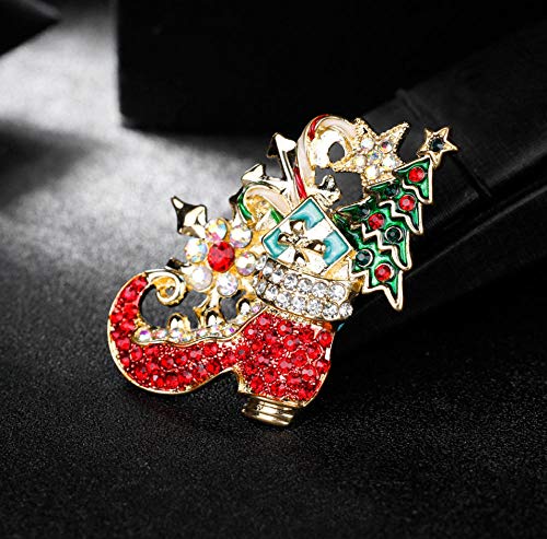 SHANGZHIQIN Broche de Solapa con Insignia de Pin de Solapa, Botas navideñas de Moda Delicado Diamante Fiesta de Navidad Camisa Accesorios de Cuello Broche