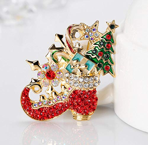 SHANGZHIQIN Broche de Solapa con Insignia de Pin de Solapa, Botas navideñas de Moda Delicado Diamante Fiesta de Navidad Camisa Accesorios de Cuello Broche