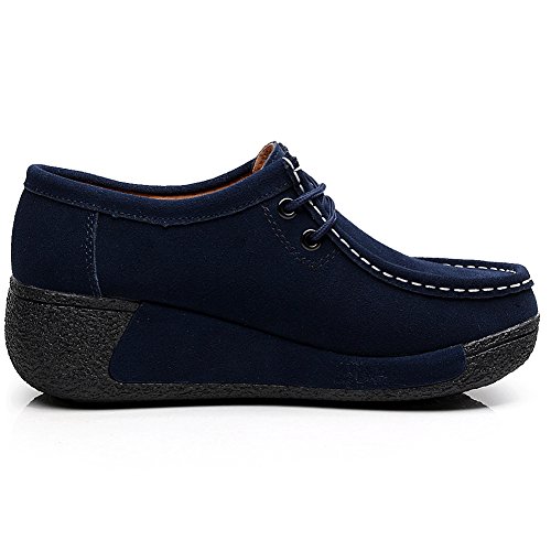 Shenn Mujer Zapatos Formal Plataforma Oculto Tacón Cuña Gamuza Zapatillas De Moda (Azul,EU37.5)