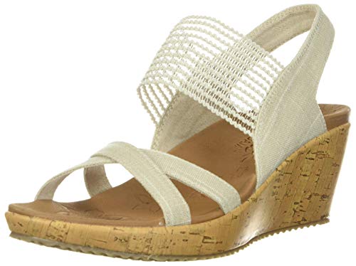 Skechers Beverlee-High Tea, Sandalias de Punta Descubierta Mujer, Beige (Nat Black Sparkle Linen/Gore Trim), 39 EU