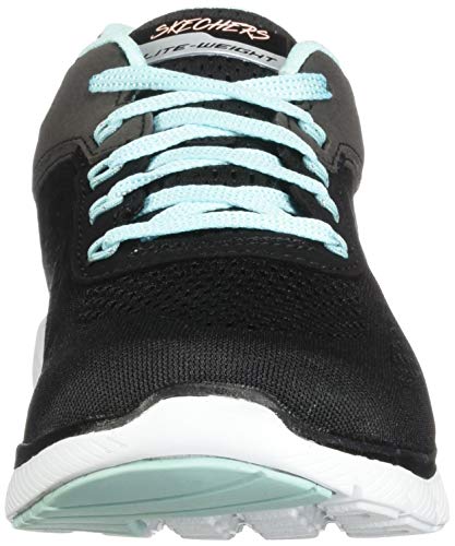 Skechers Flex Appeal 3.0-Moving Fast, Zapatillas Mujer, Negro (BKTQ Black Mesh/Duraleather/Silver Trim), 37 EU