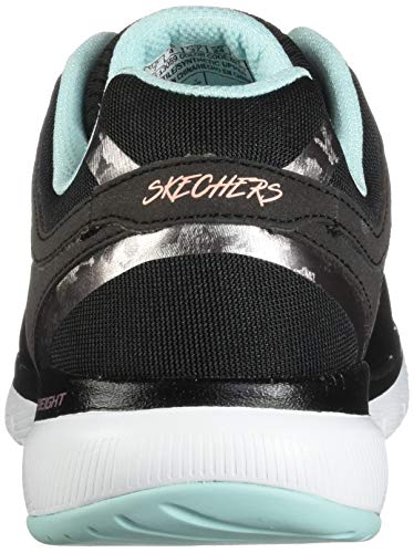 Skechers Flex Appeal 3.0-Moving Fast, Zapatillas Mujer, Negro (BKTQ Black Mesh/Duraleather/Silver Trim), 37 EU