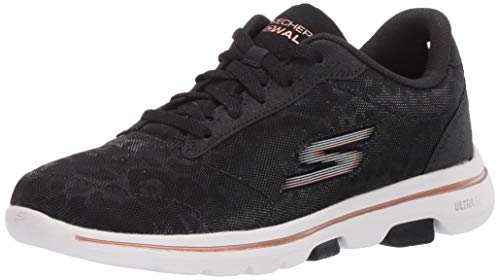 Skechers GO Walk 5 Wild, Zapatillas Mujer, Negro Negro Negro Textil Ribete Oro Bkgd, 38.5 EU