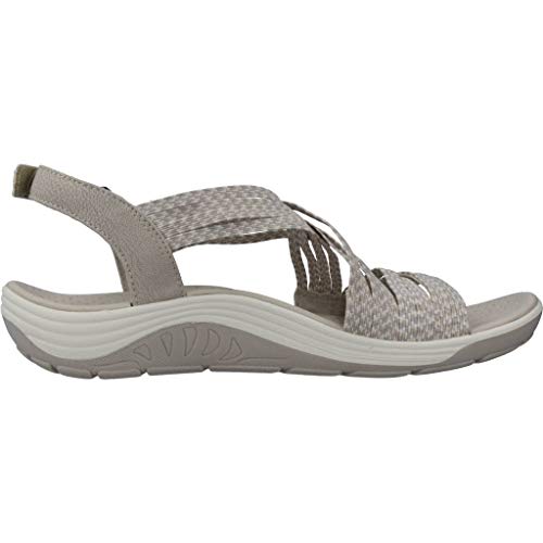 Skechers Reggae Cup-Oh, Snap, Sandalias de Punta Descubierta Mujer, Beige (Nat Black & Grey Gore), 37 EU