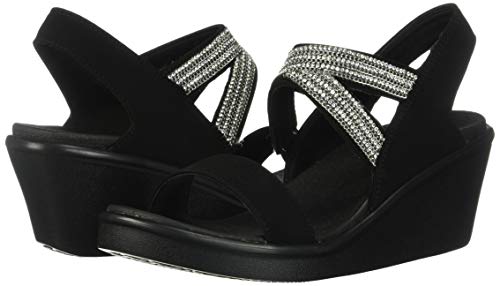 Skechers Rumble On-Chart Topper, Sandalias de Talón Abierto Mujer, Negro Black Mitobuck Metal Clear Rhinestone Black, 39 EU