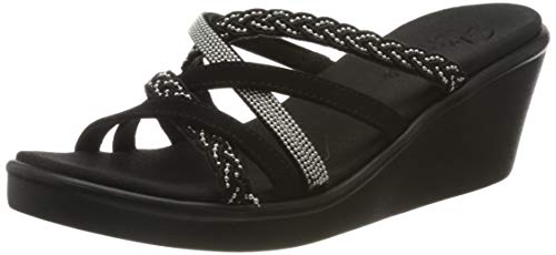 Skechers Rumble On-Dreamy Days, Sandalias de Punta Descubierta Mujer, Negro (BLK Black Mitobuck/Metal Beads), 37 EU