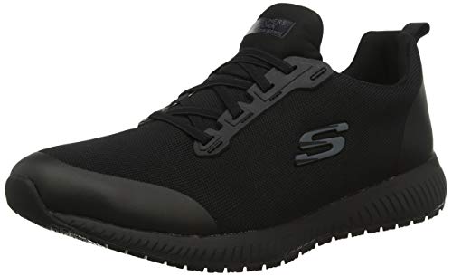 Skechers Squad Sr, Zapatos de Trabajo Mujer, Negro (BLK Black Flat Knit/Rose Gold Trim), 42 EU