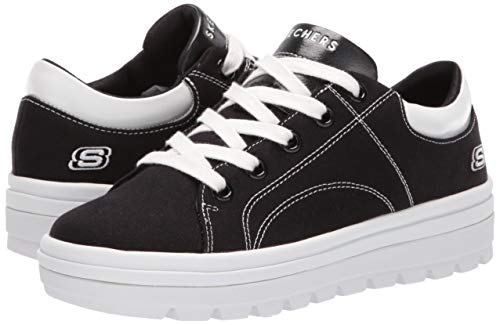 Skechers Street Cleat-Bring It Back, Zapatillas Mujer, Negro (BLK Black Canvas/White Duraleather Trim), 38 EU