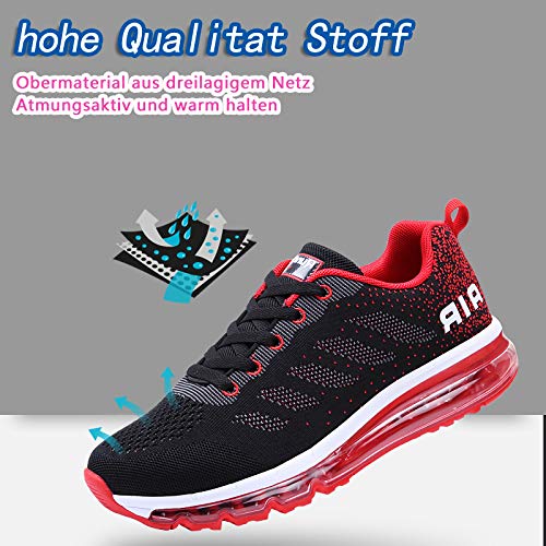 Smarten Zapatillas de Running Hombre Mujer Air Correr Deportes Calzado Verano Comodos Zapatillas Sport Black Red 44 EU