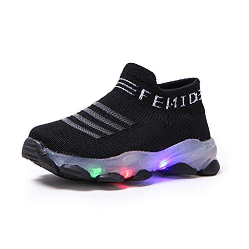 SO-buts Niños Bebés Niñas Niños Otoño Invierno Carta Malla Luz Led Calcetines Luminosos Zapatillas Deportivas Zapatillas Deportivas Zapatos Casuales (Negro,20 EU)