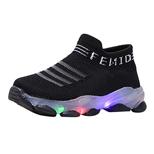 SO-buts Niños Bebés Niñas Niños Otoño Invierno Carta Malla Luz Led Calcetines Luminosos Zapatillas Deportivas Zapatillas Deportivas Zapatos Casuales (Negro,20 EU)