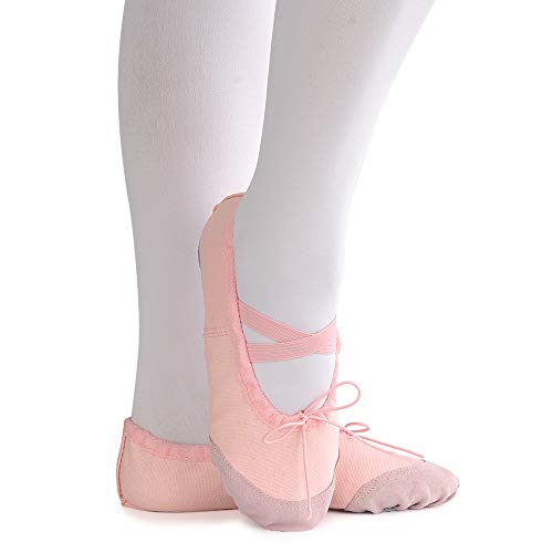 Soudittur Zapatillas de Ballet Suela Partida de Cuero Calzado de Danza para Niña y Mujer Adultos Rosa Tallas 32