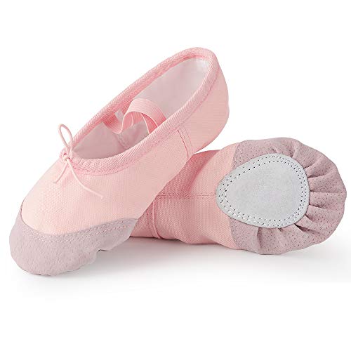 Soudittur Zapatillas de Ballet Suela Partida de Cuero Calzado de Danza para Niña y Mujer Adultos Rosa Tallas 32