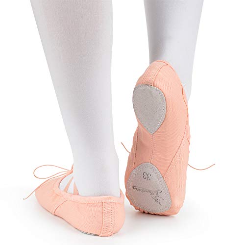 Soudittur Zapatillas Media Punta de Ballet - Calzado de Danza para Niña y Mujer Adultos Rosa Suela Partida de Cuero Tallas 23