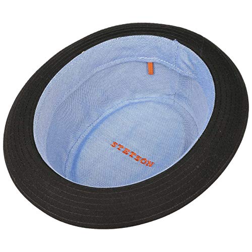 Stetson Athens Cotton Porkpie Sombrero Mujer/Hombre - Sombrero de Tela de algodón - Pork Pie Fabricado en Italia - Invierno/Verano - con Forro Interior - Negro 61 cm