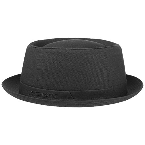 Stetson Athens Cotton Porkpie Sombrero Mujer/Hombre - Sombrero de Tela de algodón - Pork Pie Fabricado en Italia - Invierno/Verano - con Forro Interior - Negro 61 cm