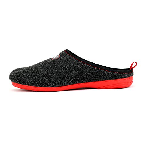 St.Polk® Zapatillas casa Mujer/Hombre Slippers Pantuflas de Estar por casa Fabricadas España Original Unisex Invierno/Verano máxima Comodidad Suela Caucho Plantilla Extraible (Gris/Rojo, Numeric_43)