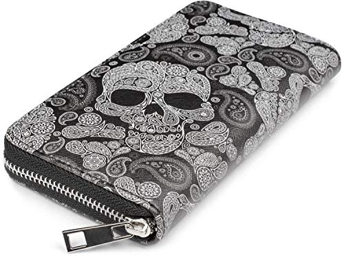 styleBREAKER Monedero de Mujer con Estampado de Cachemira con Calavera, Cremallera, Cartera 02040118, Color:Negro