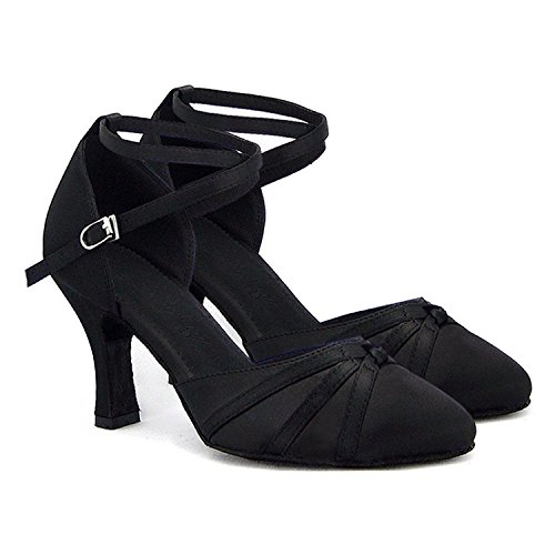 SUKUTU Mujer Moda de Malla de salón de Baile Latino Tango Zapatos de señora Suave Suela de tacón Alto de Baile Zapatos SU014 (36 EU, Tacón Negro-8.3 cm)