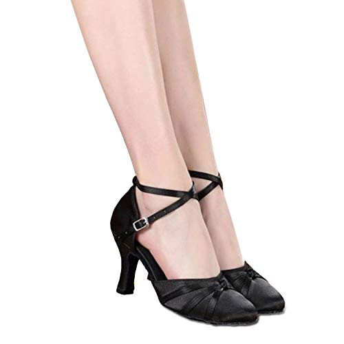 SUKUTU Mujer Moda de Malla de salón de Baile Latino Tango Zapatos de señora Suave Suela de tacón Alto de Baile Zapatos SU014 (36 EU, Tacón Negro-8.3 cm)