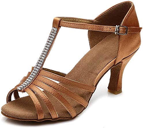 SWDZM Mujer Zapatos de Baile/Estándar de Zapatos de Baile Latino Satén Ballroom modelo-ES-227 Marrón 39 EU