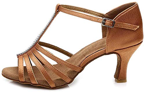 SWDZM Mujer Zapatos de Baile/Estándar de Zapatos de Baile Latino Satén Ballroom modelo-ES-227 Marrón 39 EU