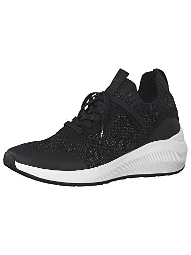 Tamaris Mujer Zapatos con Cordones, señora Zapatos Deportivos,Zapatos Bajos,Calzado de Calle,Zapatillas de cuña,Black Silver,38 EU / 5 UK