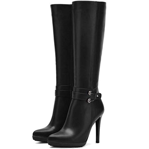 TAONEEF Botas Largas De Tacón Alto Para Mujer Botas De Tacón De Aguja Con Cremallera A Media Pierna Vestido De Fiesta Puntiagudo Zapatos De Invierno Talla Negra 36 Asiática